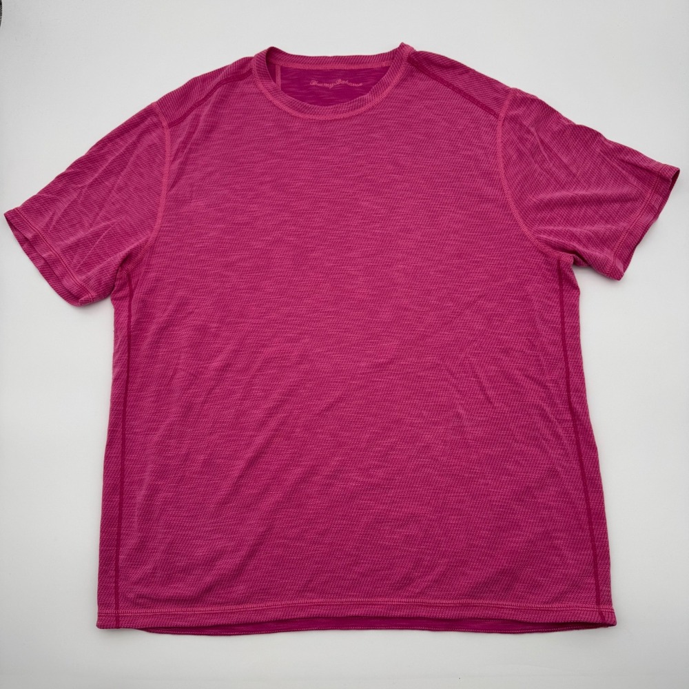 Tommy Bahama Mens Short Sleeve Textured Slub T-Shirt Pink Marl Crew Neck XL
